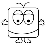 Snoggle the square alien children's colouring page